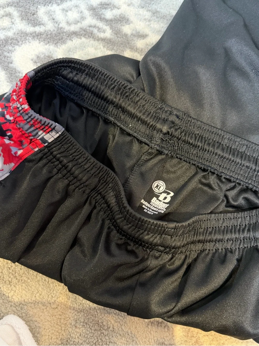 Elite Baseball Boys' Black Shorts with Red Digital Camo Side Panels